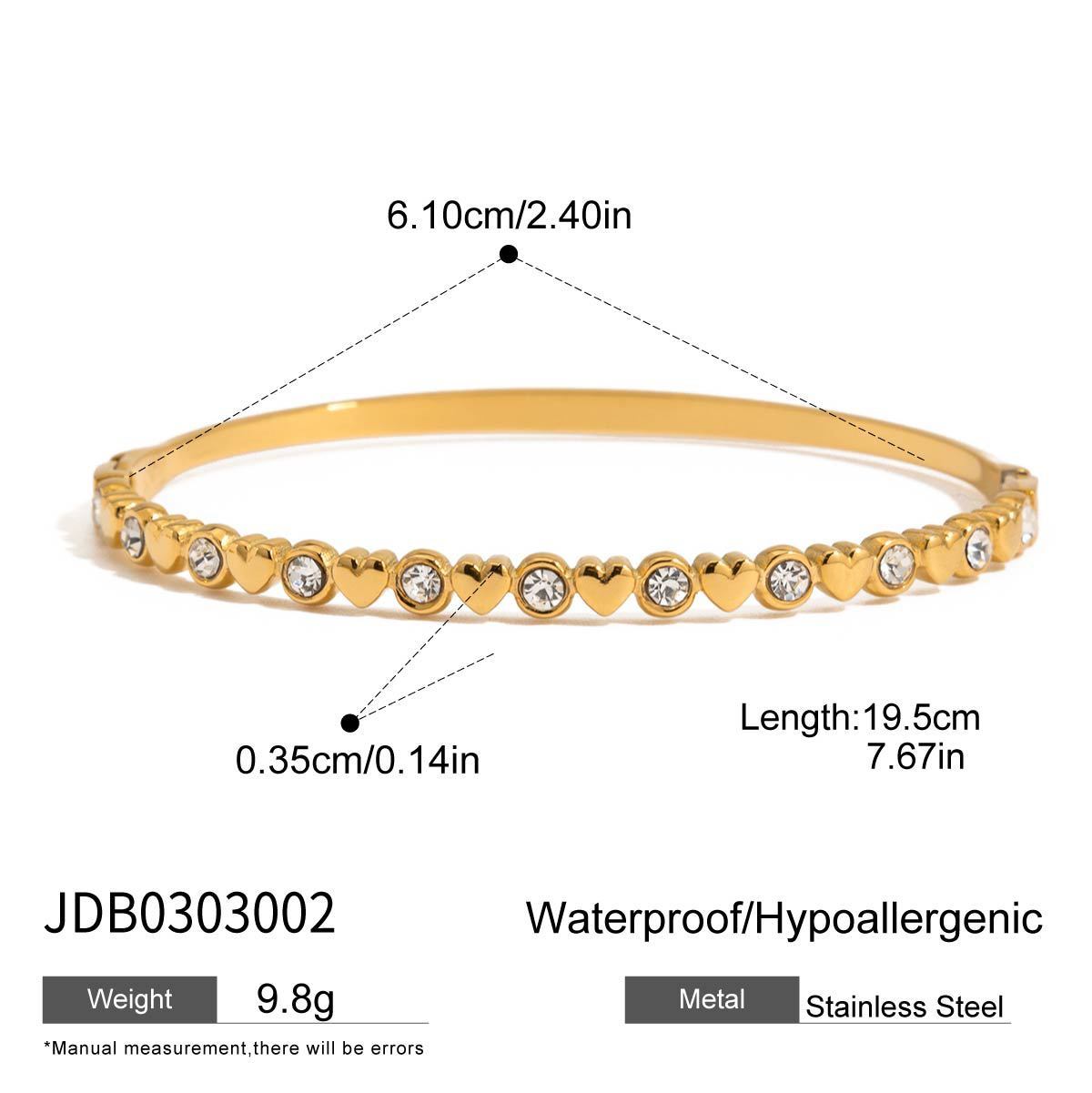 Bracelet en acier titane inoxydable en forme de cœur et non décolorant